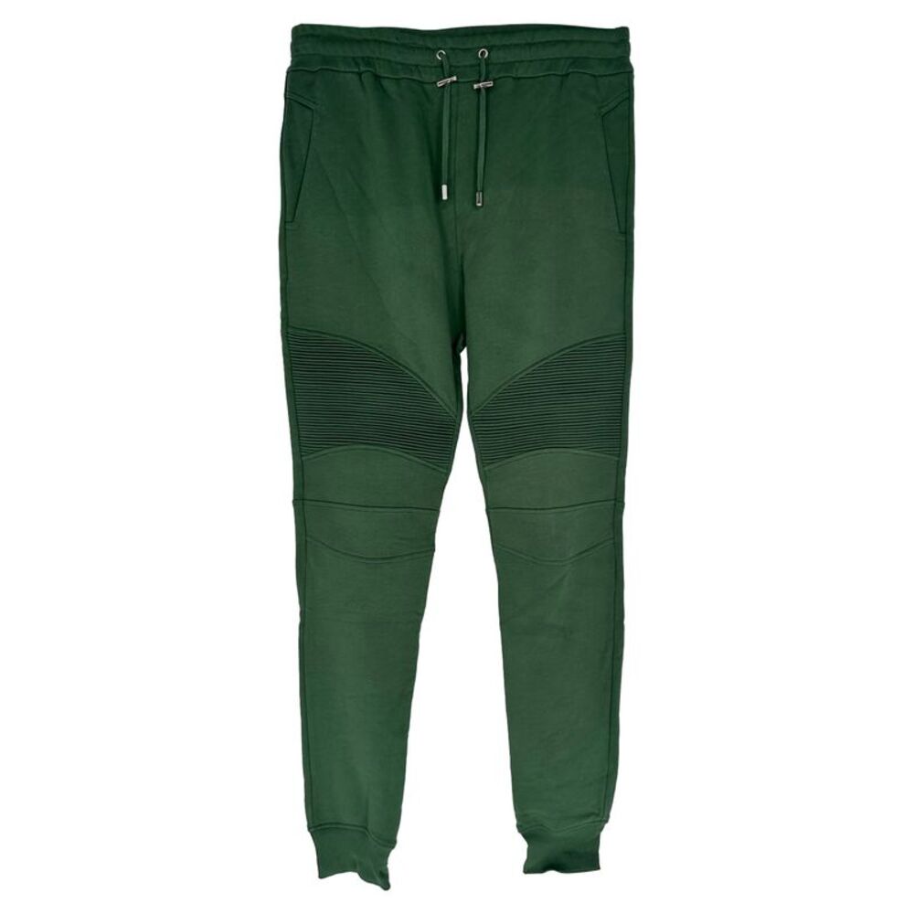 Balmain Drawstring Logo-Print Sweatpants in Olive Cotton